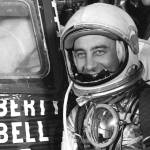 Astronaut Gus Grissom in Spacesuit, Smiling Beside Liberty Bell 7 Capsule